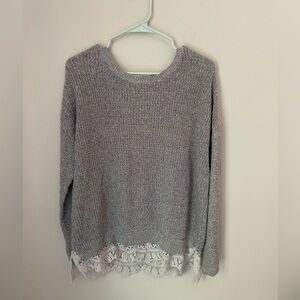 Pins and Needles Grey Oversized Sweater With Feminine Lace Trim Size Small